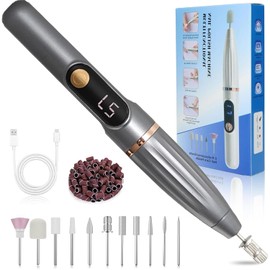 Torno para uñas eléctrica,drill para uñas Profesional portátil,taladro para uñas ajustable bidireccional de 5 velocidades de 15000 RPM con 11 cabezal de pulido y 26 anillo de lijado para Casa Y Salón
