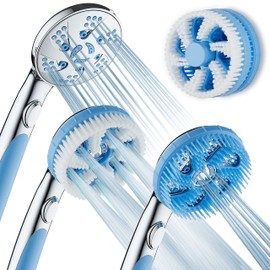 Hotel Spa 4-in-1 Aquassage - High Pressure 10-mode Shower Head, Hand Shower, Hydro Body, Hair Brush in One With Two Brackets, Extra-long 6 foot Stainless Steel Hose & Brush Head Holder