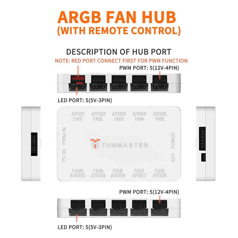 TUMMASTER ARGB Fan HUB 5V-3Pin LED Hub 4 Pin PWM