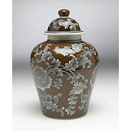 AA Importing 59729 Brown And Gray Floral Ceramic Ginger Jar 10 Inches High