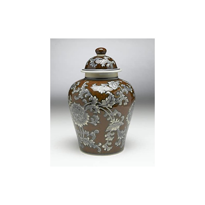 AA Importing 59729 Brown And Gray Floral Ceramic Ginger Jar