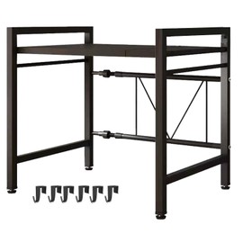 LUCKY KVW Microwave Oven Rack, Microwave stand,Adjustable Shelf with 6 Hooks Microwave Shelf, Microwave Rack, Extendable Kitchen Microwave Stand, Microwave Stand with Storage (shelf 001)