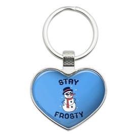 Stay Frosty Chill Snowman Funny Humor Keychain Heart Love Metal Key Chain Ring