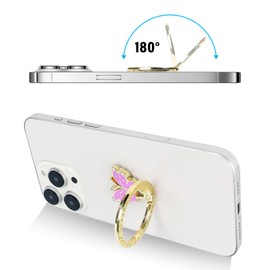 Guppy Glitter Cell Phone Ring Holder Finger Kickstand, Bling Metal Cute Butterfly 180°Rotate Finger Ring Golden Kickstand Adjustable Sparkle Phone Grip Compatible with All Smartphone -Purple