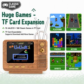 Travel Retro Handheld Games,10 JALECO + 168 Classics Mini TV Style Game Console 3.0 Inch Screen USB-C TF Gift for Kids & Adults (Wood)