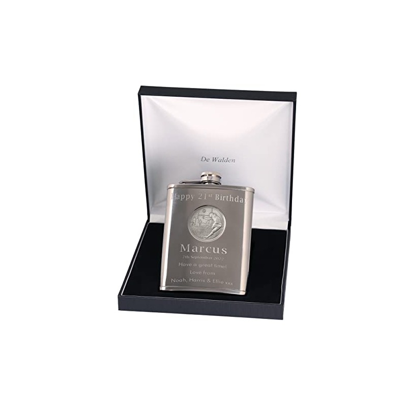 21st Birthday Engraved Hip Flask with Rugby Feature in Gift