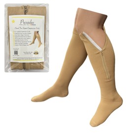 Presadee Closed Toe 8-15 mmHg Mild Compression Leg Fatigue Calf Zipper Socks (Beige, 0)