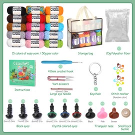 15 Pack Beginner Yarn, Yarn for Crocheting, Easy Yarn, Crochet Yarn, Yarn for Beginners, Beginner Crochet Yarn with Easy-to-See Stitches Easy Yarn for Beginners Crochet Kit