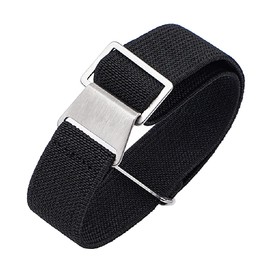 JBR French Troops Parachute Style Watch Band - Elastic Fabric Nylon Waterproof Military Replacement Watch Strap - Choice of Colors - 18mm 20mm 22mm (20mm, A-Black)