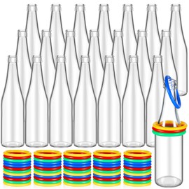 Tioncy 72 Pcs Ring Toss Game Outdoor Carnival Games Backyard Adults Fun Target Toys Glass Bottles with Mixed Color Rings Hoops for Family Outside Sport Party Accessories (Random Color Hoops)