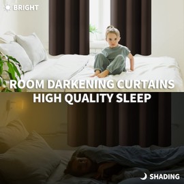 BGment Short Brown Blackout Curtains 45 Inch Length for Window - Rod Pocket Thermal Insulated Room Darkening Drapes for Bedroom Basement Camper, 42 x 45 Inch, 2 Panels