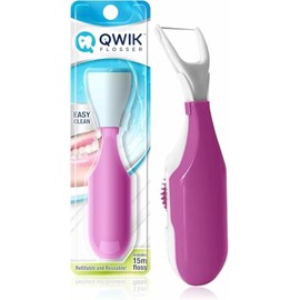 Flosser dental automático de QWIK | Haga clic en el uso, Reutilizable y Refundible | Hilo precargado con cubierta de viaje | Flossing Fácil para la el
