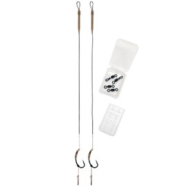 Carp On - 2 x CURVE SHORT READY RIGS Size 6 - Carbon Hooks / 25lb Camo Braid/Kickers Sleeves Tubes Swivels Extenders (Barbless, 2 Rigs - Size 6 Hook) [37-3903-6]
