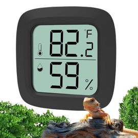 Oasirep Black Reptile Thermometer and Hygrometer – LCD Digital Temp & Humidity Gauge for Bearded Dragon, Ball Python, Crested Gecko, Tortoise, Frog, Axolotl Tanks