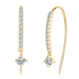 Moissanite Pull Through Threader Earrings for Women 925 Sterling Silver D Color VVS1 Lab Created Imitation Diamond Upside Down Hoop Earring Hypoallergenic Minimalist Jewelry, one size, Sterling Silver