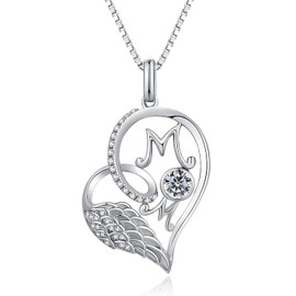 jiamiaoi 18K White Gold Plated Heart Chain Silver Women's Heart Pendant 925 Sterling Silver Heart Chain with 12 Months Birthstone Silver Chain Heart Necklace for Lovers, Cubic Zirconia
