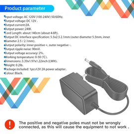 12V DC Universal Switching Power Supply Cord with 8 Interchangeable Output Plugs 100-240V 50/60Hz AC to DC 12V 2A 1.5A 1A 0.5A Wall Adapter Transformer