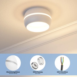 ledscom.de Set of 4 Ceiling Light / Lamp Holder Funt, Matte White, 90 mm Diameter, Includes LED 560 lm, White