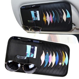Yumfugu Pack-1 Car CD Holder, Universal Leather Sun Visor Organizer for Cars, Sun Visor Organizer Pocket with CD Disc Card Package Glasses Storage (Black)