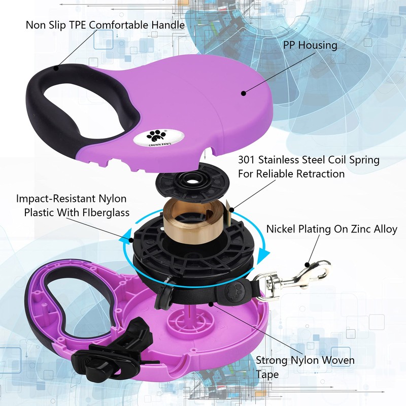 CROWN PAWS 16 ft Retractable Dog Leash for Large Dogs