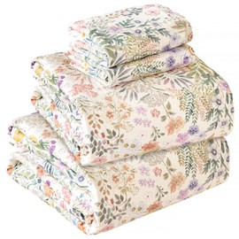 Zusbest Floral Sheets 100% Cotton 600 TC Green Botanical Leaf Print King Size Bed Sheet Set Satin Weave, Soft for Hot Sleepers, Watercolor Vintage Cute Flower Luxury Bedding Deep Pocket 17.5‘’