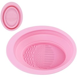 Makeup Brush Cleaning Bowl, Compact Lightweight Accessory for Travel and Daily Use - GLO RAY Pink Silicone Makeup