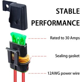 6 Uds Portafusibles en Línea 12AWG Portafusibles de Hoja de Coche 30A Arnés de Cableado de Hoja IP66 Automotriz Impermeable para Vehículo Autobús Marino Barco Coche