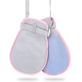 WONDSIGHIN Medical Restraint Mittens with Ties for Patients or Elderly, 2Pcs, Restraint Mitts Restraint Gloves with Built-in Grab Plate and Finger Ring, Anti Scratch and Dementia for Adults, Pink