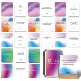 BIROYAL 55 Positive Affirmation Cards for Women | 72 x 88 mm Mindfulness Cards for Family, Friends, Colleagues | Mental Health Set with Wooden Stand & Metal Box | Positive gifts, Spiritual gifts