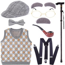 Kids 100 Days of School Costume for Boys - Old Man Costume Set with Many Parts, Old Person Costumes (orange, 3T-4T(110cm))