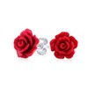 Romantic Delicate Floral Blooming 3D carved Red Rose Flower Stud