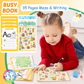 VMNlooking Busy Bag Travel Toys for Toddlers with Coloring Book, Busy Book for Toddler Travel Essential, Road Trip Activities for Kids with Tangram Puzzle, Reusable Sticker Book and More