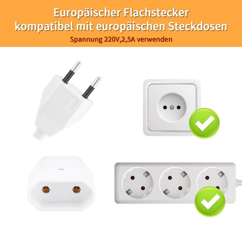 Pack of 2 Euro Plug Flat European Flat Plug, Plug