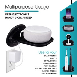 Tech Caddy Floating Wall Shelf Holder, Charging Station for Mobile Phones, Tablets, Smart Devices - Space Saver, 2-Pack (Black)