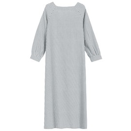 Latuza Women's Cotton Seersucker Nightgown Full Length XL Black Stripe