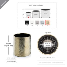 WGVI Gold Etched Ceramic Cylinder Vase Width 3.75" Height 4", Flower Arrangements, Candle Holder, Terrarium Planter Pot, Storage Container Organizer, Pen Brush Holder, Scratched Texture, 1 Piece