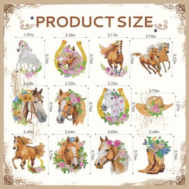 Keluna Diamond Art Horse Keychains - 12 Pcs Diamond Painting Keychains Kits, Western Cowboy Watercolor Flower Horse, DIY Key Chain Crafts Art Kits for Adult