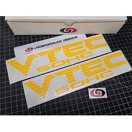 VTEC 12" Fat Blinds Decals (2-Pack) Racing Engine Rocker Panel Stickers fits Honda Civic Si R RSX Select DOHC or SOHC and Color: (SOHC, Gloss Yellow)