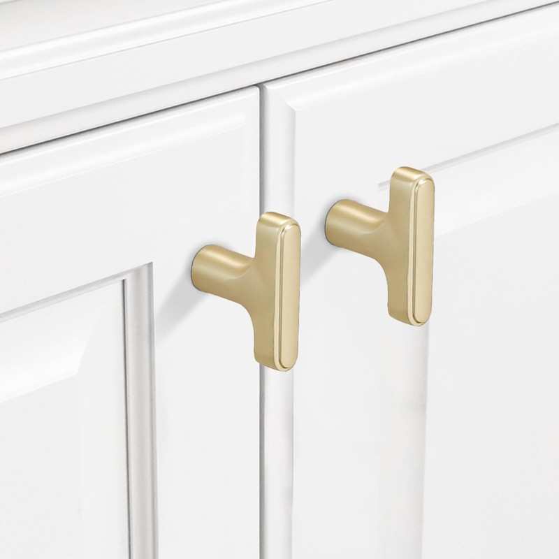 COTYKILEY 10 Pack Brushed Brass Kitchen Cabinet Drawer Pulls Solid