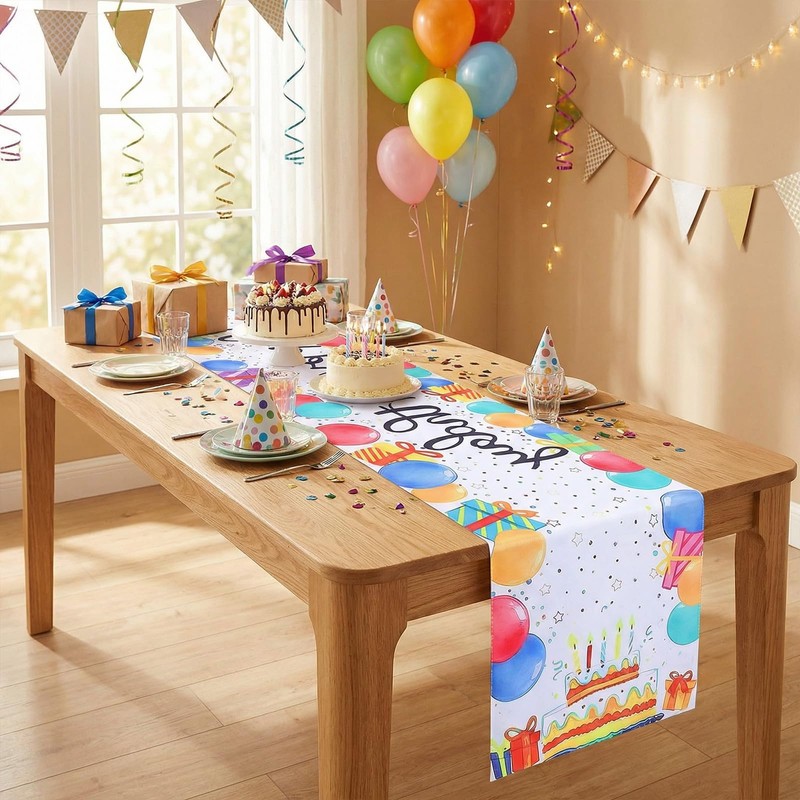 Happy Birthday Table Runner, 72×13In Colorful Birthday TableRunner