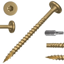 Dayalo Pack of 50 Wood Screws Torx 6.3 x 115 mm, Wood Screws Yellow, Flat Head Screws TX, Flat Head Screws Wood, Roof Construction Screws with Screwdriver Bit