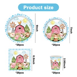 SKTMH 80 Pcs Farm Animal Party Decorations Farm Animal Tableware Farm Animal Plates Napkins Cup Farm Animal Dinnerware Cow Party Tableware Farm Animal Party Supplies​​ Farm Animal Birthday Decorations