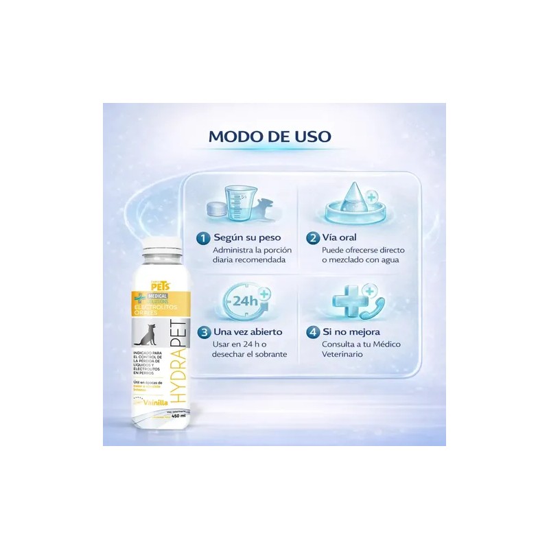 Electrolitos Orales Hydrapet Para Perros Vainilla 450mL Medical Solutions
