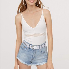 Grommet Leather Belts for Women, White Belt Women Men - Double Studded Holes-S