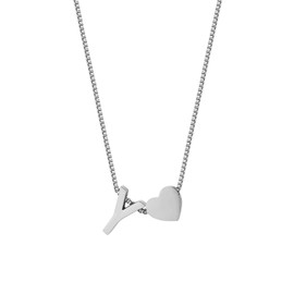 JewelryWe Jewellery, Women's Necklace with Letter Initial and Heart, Alphabet A-Z, Stainless Steel Pendant with Chain for Women and Girls, Silver Look