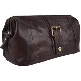 Mens Compact Buffalo Leather Top Framed Wash Bag by PrimeHide Travel-Brown