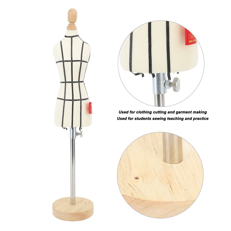Miniature Dress Form with Stand Wood Base Sewing Mannequin Body