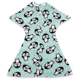SleepingBaby Zipadee-Zip Transition Swaddle - Fleece Baby Swaddling Blanket with Zipper - Perfect Penguin, Large (12-24 Month)