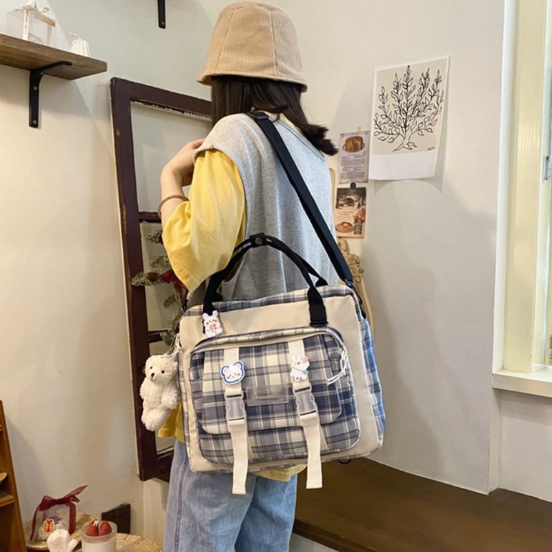 Cute Backpack with Accessories Check Dual Purpose Backpack Shoulder Bag