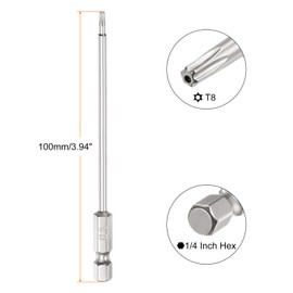 HARFINGTON 5Pcs Security Torx Bit 1/4" Hex Shank 4" Long Drill Bits T8 Torx Star S2 Steel Magnetic Tamper Resistant Screwdriver Bit